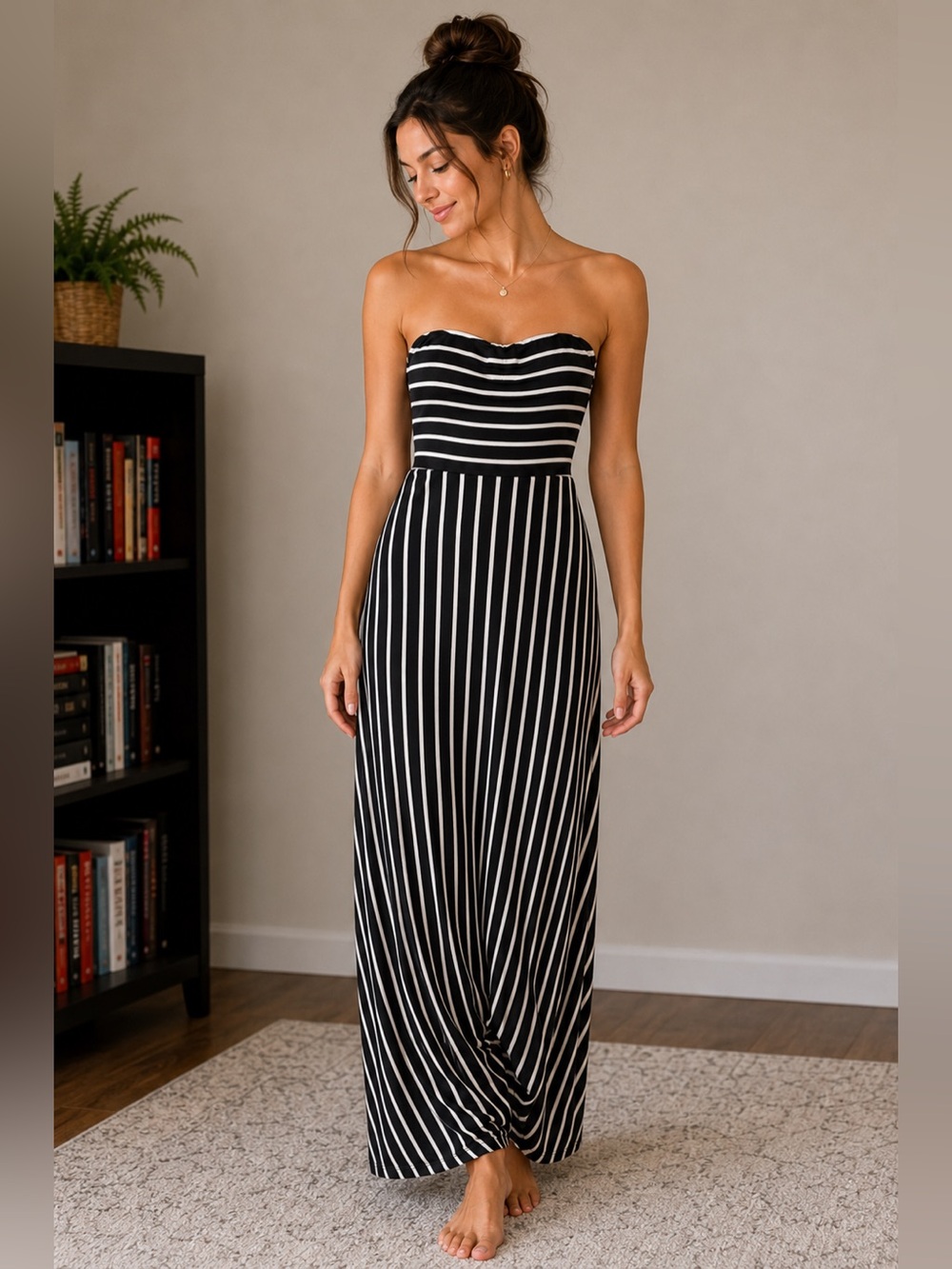 AGL by West Kei Black & White Strapless Striped Maxi Dress Size Small